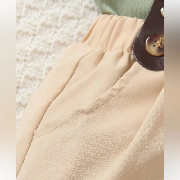 Baby boy bow front shirt and suspender shorts set, 18-24 months, green/tan - Picture 6 of 10